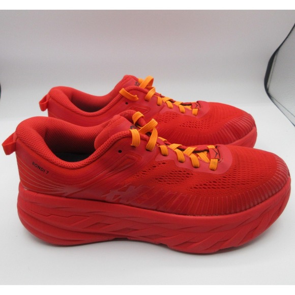Hoka One One Bondi 7 Shoes Womens Size 9.5 Red Orange Running Max Cushion Road - Picture 1 of 14
